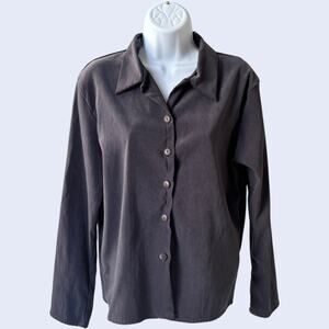 Bentley M/L Vintage Button-Up Blouse Charcoal Camp Collar